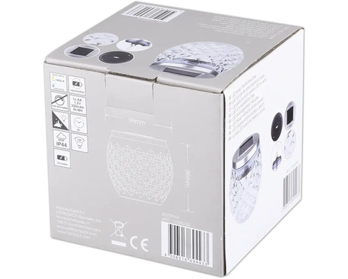Verpackung einer LED Solar Tischlampe aus Glas