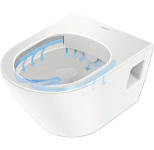 WC suspendu à fond creux avec guidage du courant de rinçage et logo Duravit.