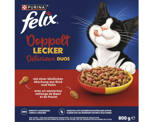 Felix Doppelt Lecker Katzennahrung mit Rind und Huhn in einer 800-Gramm-Packung