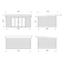 Dessin technique d'un abri de jardin avec dimensions
