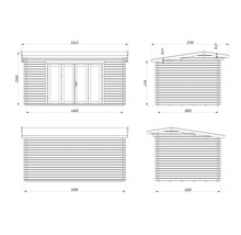 Technische Zeichnung eines Gartenhauses mit Massangaben
