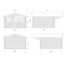 Schéma technique d'un abri de jardin avec dimensions