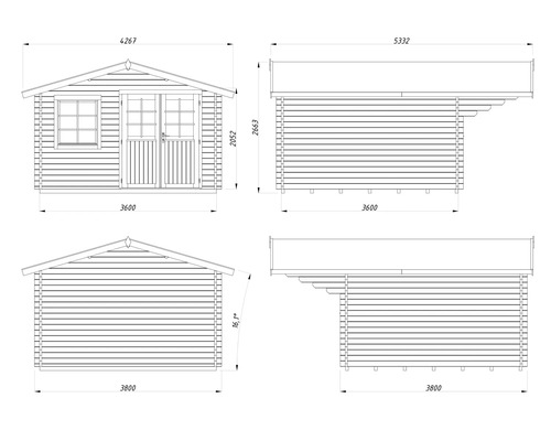 Schéma technique d'un abri de jardin avec dimensions