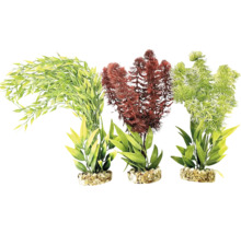 Drei künstliche Aquarienpflanzen mit Steinbasis