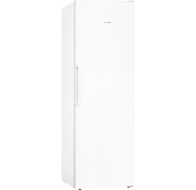 Congélateur blanc indépendant avec poignée de porte et logo Siemens.