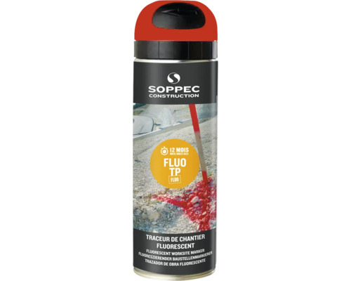 Soppec Spray de marquage Fluo TP rouge 500 ml Bombe de marquage de chantier Soppec
