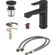 Armatur, Ablaufgarnitur, Montagewerkzeug und flexible Anschlussschläuche für ein Waschbecken
