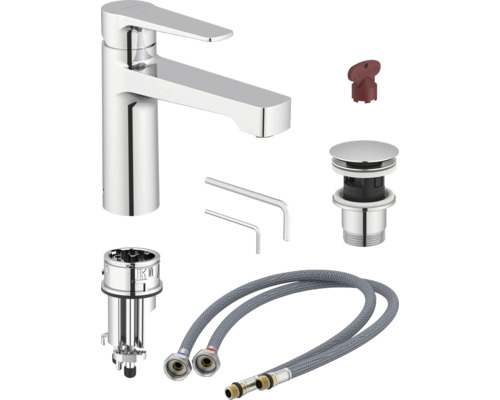 Waschtischarmatur mit Montagezubehör und Anschlussschläuchen