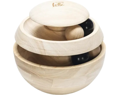 Holzspielzeug mit Kugeln und Schalen