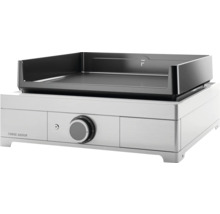 Plancha électrique Forge Adour en acier inoxydable avec plaque de cuisson noire, bouton de réglage et Forge Adour Logo.