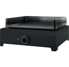 Plancha électrique noire Forge Adour avec plaque de cuisson lisse et bouton de réglage.