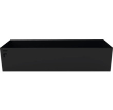 Schwarze, rechteckige Aufbewahrungsbox aus Metall mit offener Oberseite.