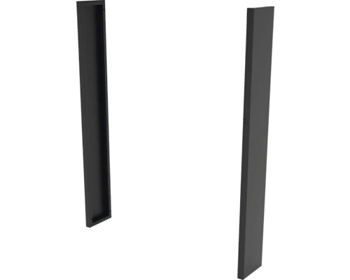 Deux profilés de montage rectangulaires noirs en métal.