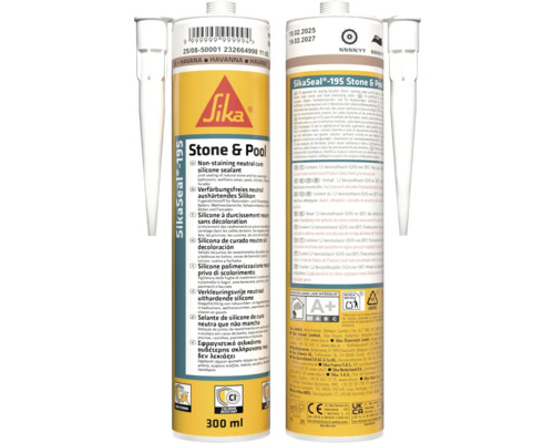 Mastic silicone SikaSeal 195 Stone and Pool pour pierre et carrelage, 300 ml