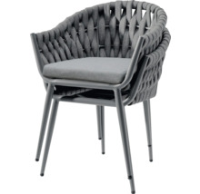 Fauteuil de salon gris avec coussin et dossier tressé