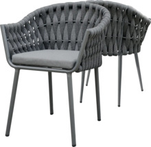 Deux fauteuils de jardin gris avec accoudoirs et coussins