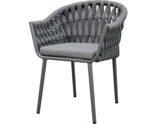 Chaise de jardin grise avec accoudoirs et coussin d'assise