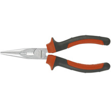 Flachzange mit langen, spitz zulaufenden Backen und isolierten Griffen