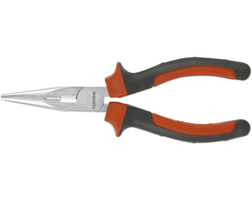 Flachzange mit langen, spitz zulaufenden Backen und isolierten Griffen