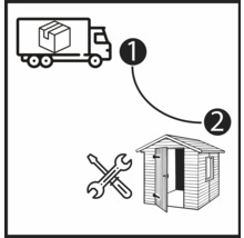 Illustration einer Lieferung und Montage eines Gerätehauses