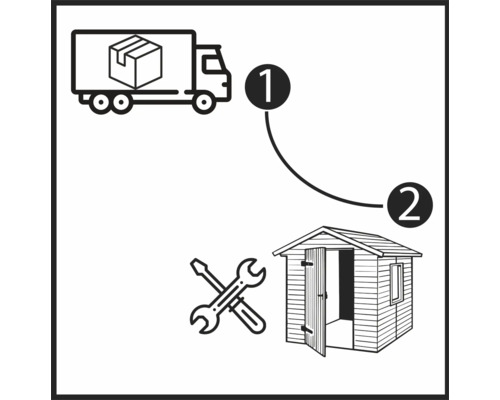 Illustration der Lieferung und Montage eines Gartenhauses