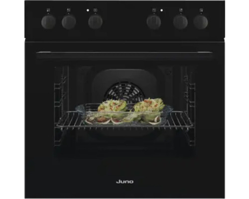 Four Juno noir avec des aliments à l'intérieur