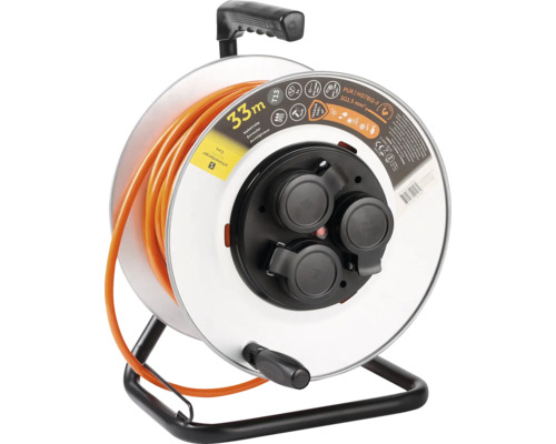Kabeltrommel mit 33 Meter Kabel und drei Steckdosen