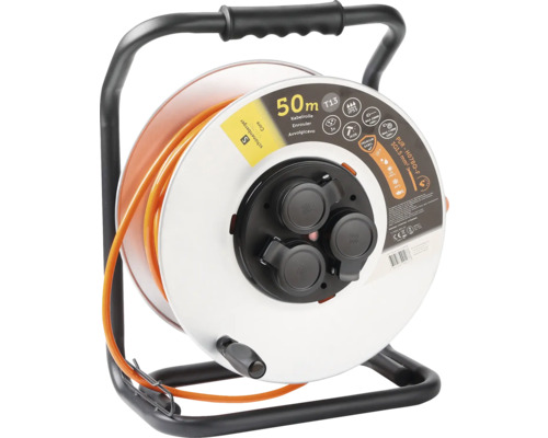 Kabeltrommel mit 50 Meter Kabel und drei Steckdosen