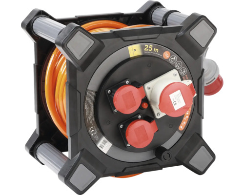 Kabeltrommel mit 25 Metern Kabel und mehreren Steckdosen