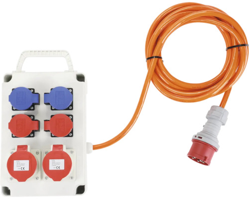 Baustromverteiler 16A 5 m CEE16/5 T23 T25 Verteilerkasten mit Starkstromstecker und Starkstromkabel