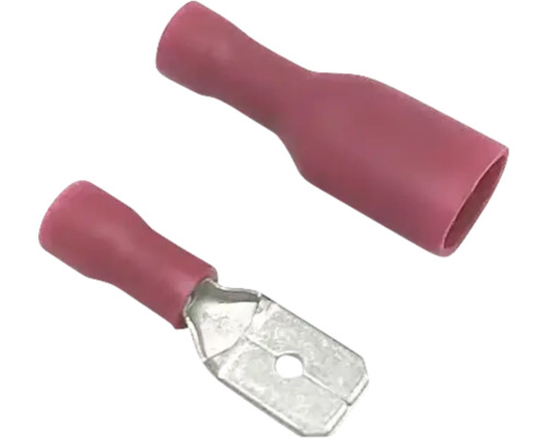 Zwei Kabelschuhe mit Flachsteckhülsen