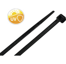 Zwei schwarze Kabelbinder mit UV-beständigem Symbol