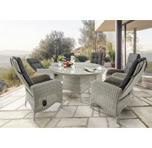 Gartensitzgruppe mit rundem Tisch und vier Sesseln aus Rattan