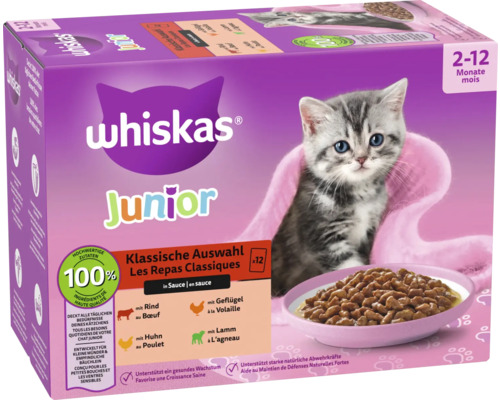 Whiskas Junior Katzennahrung, klassische Auswahl in Soße, geeignet für Kätzchen im Alter von 2 bis 12 Monaten