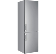 Silberner Kühl- und Gefrierschrank mit zwei Türen und Griffen