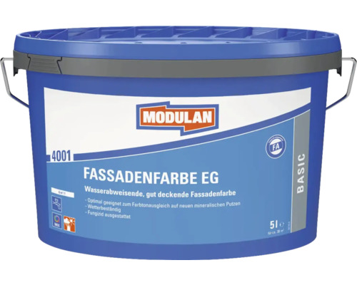 Eimer Fassadenfarbe, geeignet für Farbanpassung auf neuen mineralischen Putzen. Fungizid ausgestattet.