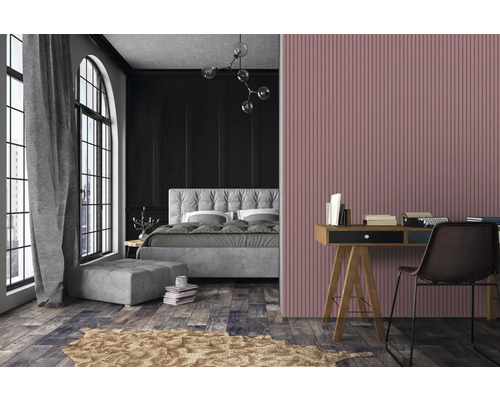 Aménagement d'une pièce avec un lit, un bureau et des décorations dans un style moderne.