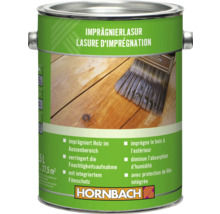 Lasure d'imprégnation dans une boîte verte avec un pinceau appliqué sur du bois