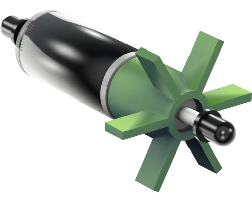 Rotor avec turbine pour pompe de bassin, noyau magnétique et roue à aubes en plastique avec six pales.