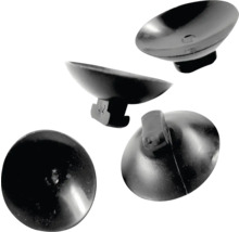 Ventouses noires en plastique avec tête fendue pour fixation sur surfaces lisses.