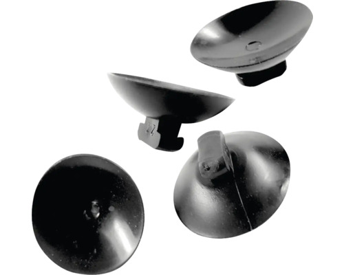 Ventouses noires en plastique avec tête fendue pour fixation sur surfaces lisses.