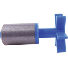 Rotor de rechange pour pompe, composé d'un aimant métallique et d'une roue à ailettes bleue en plastique.