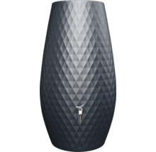Récupérateur d'eau de pluie anthracite avec structure en losange et robinet en métal.