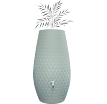 Récupérateur d'eau de pluie avec motif en losanges, bac à fleurs intégré et robinet de vidange.