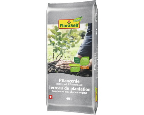 Sac de terreau de plantation, sans tourbe avec charbon végétal, 40 litres