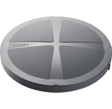 Couvercle rond gris en plastique pour réservoirs d'eau de pluie avec 4rain Logo.