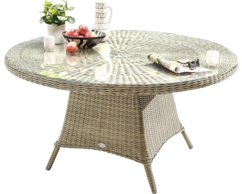 Gartentisch mit Glasplatte und Rattanoptik