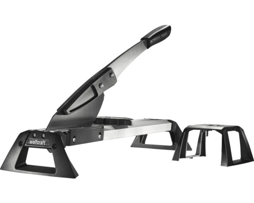 Coupe-stratifié et coupe-vinyle Wolfcraft avec un grand levier et un support de matériau supplémentaire.