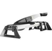 Coupe-stratifié Wolfcraft en métal et plastique argenté et noir avec poignée et cadre stable.
