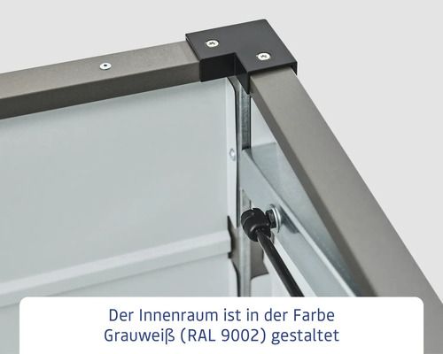 Detailansicht eines Regals mit Eckverbindungen und Schrauben